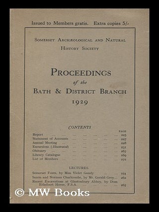 Item #128027 Proceedings of the Bath and District Branch 1929. Somersetshire Archaeological,...