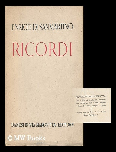Item #141283 Ricordi. Enrico Di San Martino Di Valperga, Conte.