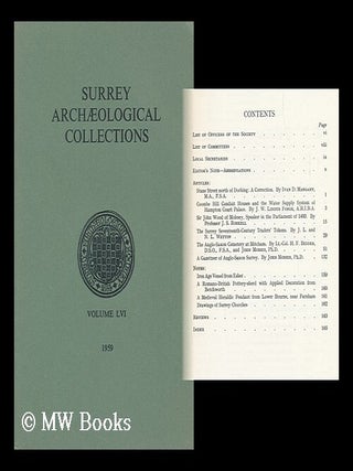 Item #143519 Surrey Archaeological Collections. Vol. 56. Surrey Archaeological Society. S. S. Frere
