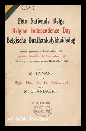 Item #146098 Fete Nationale Belge : Discours Prononces Au Royal Albert Hall / Par M. Hymans =...