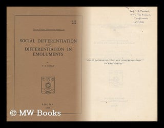 Item #150262 Social Differentiation and Differentiation in Emoluments / by Y. B. Damle. Yashwant...