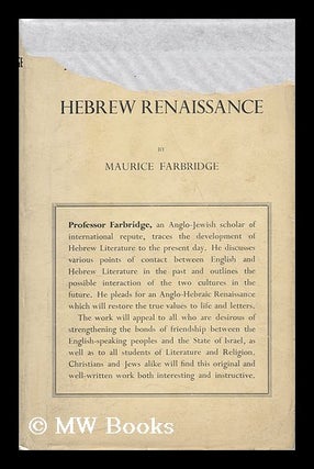Item #151949 English Literature and the Hebrew Renaissance. Maurice Harry Farbridge, 1896