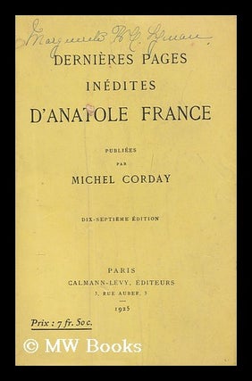 Item #174115 Dernieres pages inedites d'Anatole France publiees. Anatole France, Michel ed...