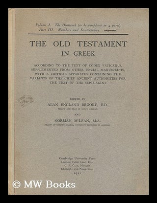Item #179470 The Old Testament in Greek : According to the Text of Codex Vaticanus, supplemented...