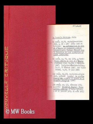Item #188983 La Nouvelle Critique. Frederich Engels, Karl Marx