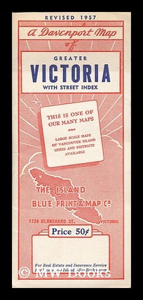 Item #203108 A Davenport Map of Greater Victoria with street index. The Island Blue Print, Map...