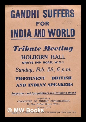 Item #213982 Gandhi suffers for India and world, tribute meeting Holborn Hall...Sunday, Feb 28, 6...