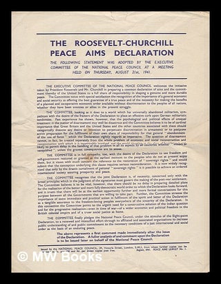 Item #215309 The Roosevelt-Churchill Peace Aims Declaration. National Peace Council