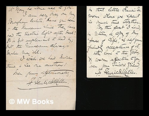 Item #219926 Florence Fenwick Miller : 2 manuscript letters signed. Florence Fenwick Miller, 1854–1935.
