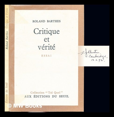 Item #235892 Critique et vérité. Roland Barthes.
