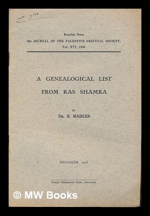 Item #250035 The Journal of the Palestine Oriental Society Vol. XVI - A genealogical list from...