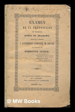 Item #251677 Examen de la proposition de messieurs Dubus et Brabant. Multiple authors