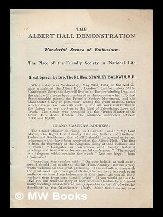 Item #257887 The Albert Hall demonstration. Stanley Baldwin