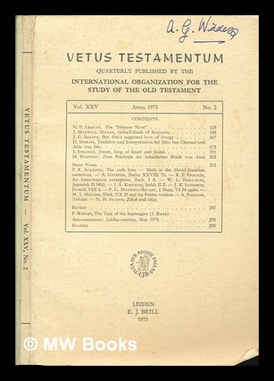 Item #263006 Vetus testamentum. The International Organization for the Study of the Old Testament