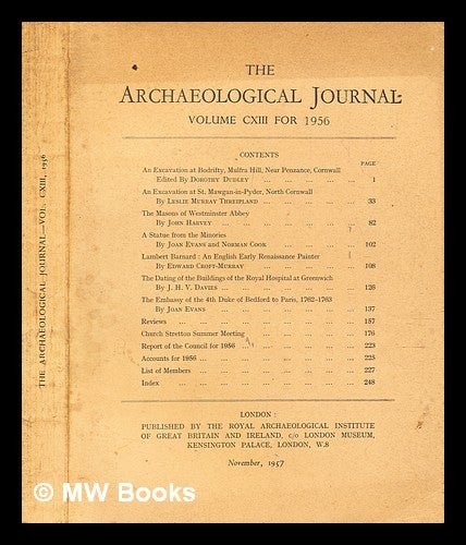 Item #279458 The Archaeological journal, vol. CXIII for 1956. Archaeological Institute of Great Britain, Ireland. Central Committee.