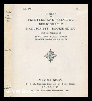 Item #280530 Books on printers and printing, bibliography, manuscripts, bookbinding. Maggs Bros,...
