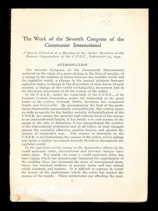 Item #284267 The Work of the Seventh Congress of the Communist International: a speech delivered...