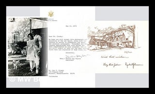 Item #286426 Black and white photo of President Lyndon B. Johnson and Lady Bird Johnson, with...