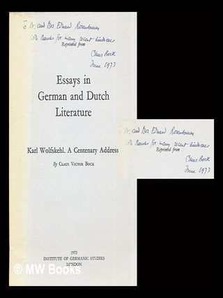 Item #297335 Karl Wolfskehl. a centenary address. Claus Victor Bock