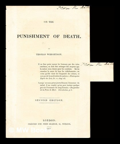 Item #299776 On the punishment of death / by thomas Wrightson. Thomas Wrightson.