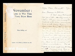 Item #308565 November : poems in war time. Henry Bryan Binns