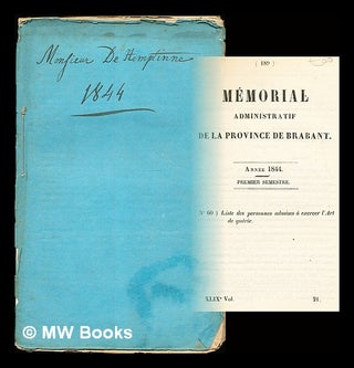 Item #323455 Mémorial Adminstratif De La Province de Brabant: Année 1844: premier semestre....