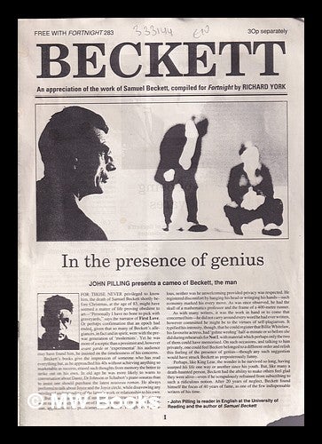Item #333144 Beckett: an appreciation of the work of Samuel Beckett / compiled for Fortnight by Richard York. Richard York.