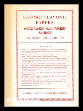 Item #337771 Oxford Slavonic Papers / [Volume III]. Robert Auty, J L. I. Fennell, J. S. G. Simmons