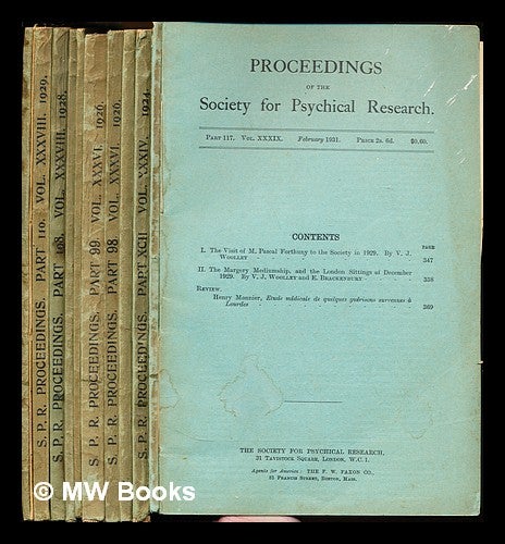 Item #354865 Proceedings of the Society for Psychical Research: in 12 parts. Society for Psychical Research.