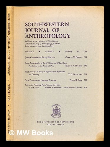 Item #355736 Southwestern Journal of Anthropology: volume 20, number 4, Winter, 1964. Santa Fe University of New Mexico. Laboratory of Anthropology.