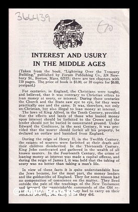 Item #366439 Interest and Usury in the Middle Ages. Forum Publishing Co