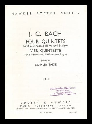 Item #372200 Four quintets for 2 clarinets, 2 horns and bassoon = Vier Quintette fur 2...