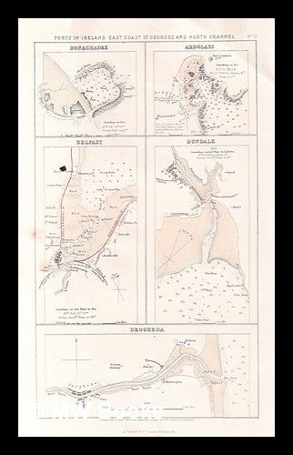 Item #372562 Authentic 19th Century Print of Ports in Ireland East Coast St Georges and North Channel. Fullarton.