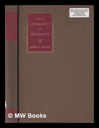 Item #419512 Great experiments in psychology. Henry Edward Garrett