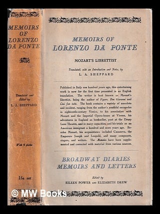 Item #460413 Memoirs of Lorenzo Da Ponte, Mozart's librettist. Lorenzo Da Ponte