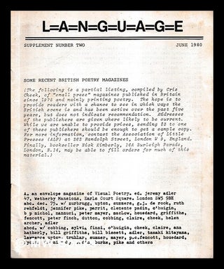 Item #462123 L=A=N=G=U=A=G=E supplement number two : Some recent British poetry magazines, June...