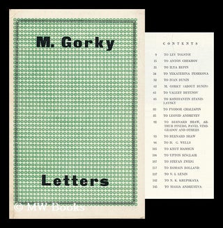 Item #91502 Letters ; Translated from the Russian by V. Dutt. Edited by P. Cockerell. Maksim Gorky